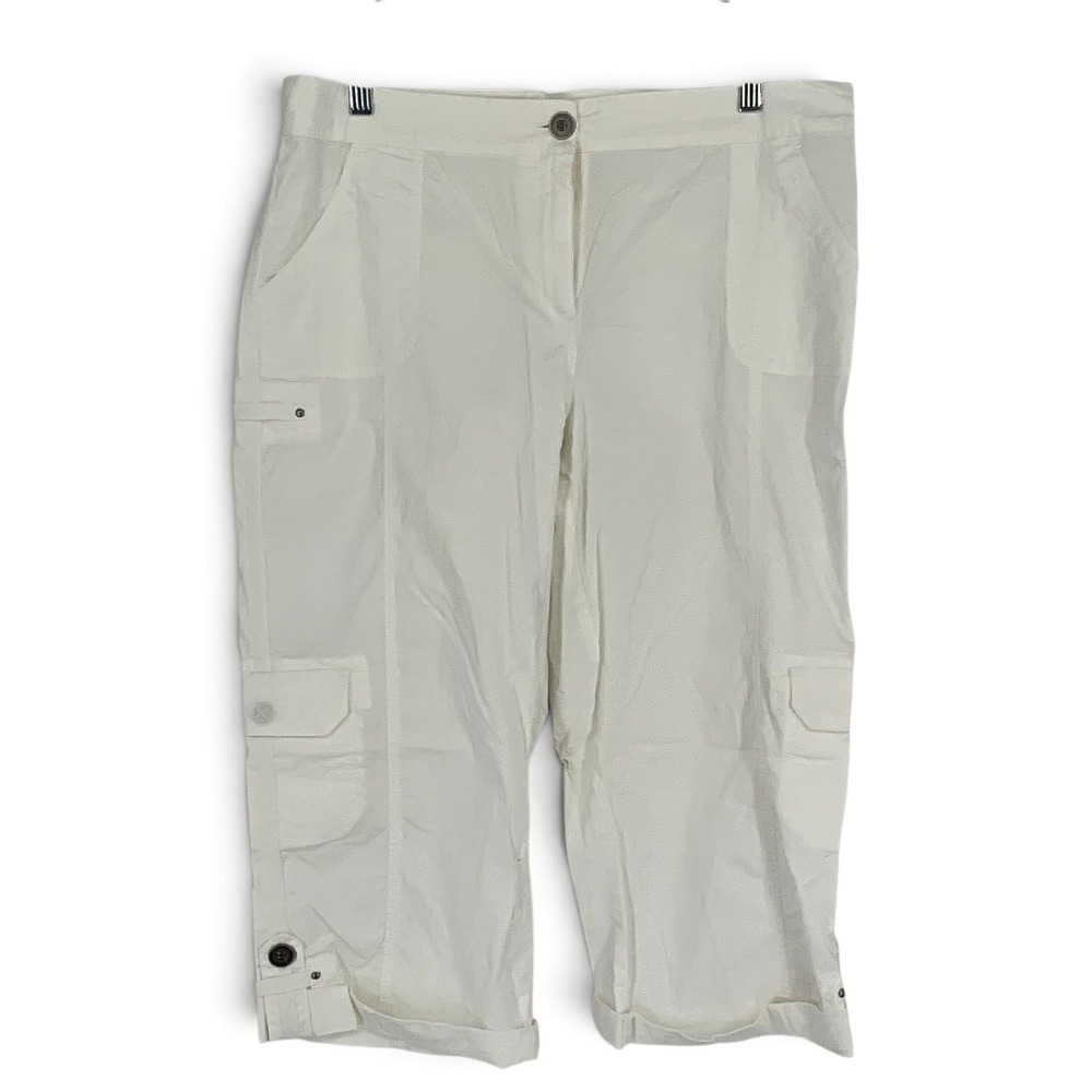 Chicos White Cargo Crop Pants Size 2.5 Cotton Stretch Utility Capris RN79984